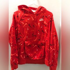 Nike- University Red & White All-over-Print Club Fleece Hoodie - Boys xl